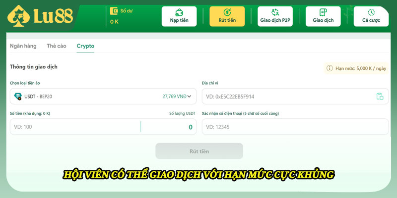 Hội viên có thể giao dịch với hạn mức cực khủng 